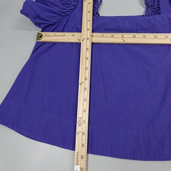 By Anthropologie Flutter Sleeve Blouse XS Purple Lace Cropped - Picture 9 of 11